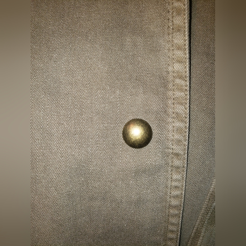 B.R. 100% Cotton olive military green safari oversized denim jacket huge pockets - Picture 3 of 12
